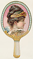 Hand mirror with woman wearing jewelled headpiece, from the Novelties series (N122) issued by Gail & Ax Tobacco to promote Navy Long Cut, Gail & Ax Tobacco, Commercial color lithograph