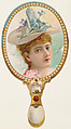 Hand mirror with woman in blue floral hat, from the Novelties series (N122) issued by Gail & Ax Tobacco to promote Navy Long Cut, Gail & Ax Tobacco, Commercial color lithograph