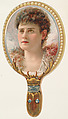 Hand mirror with woman in feathered collar, from the Novelties series (N122) issued by Gail & Ax Tobacco to promote Navy Long Cut, Gail & Ax Tobacco, Commercial color lithograph
