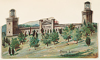 Twin Lights, Navesink Highlands, New Jersey, from the Lighthouses series (N119) issued by Duke Sons & Co. to promote Honest Long Cut Tobacco, W. Duke, Sons & Co. American, Commercial color lithograph