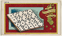 Puzzle Card Number 13, The Domino Trick Puzzle, from the Jokes series (N118) issued by Duke Sons & Co. to promote Honest Long Cut Tobacco, W. Duke, Sons & Co.  American, Commercial color lithograph
