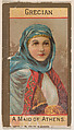 Greecian, A Maid of Athens, from Types of Nationalities (N240) issued by Kinney Bros., Kinney Brothers Tobacco Company American, Commercial color lithograph