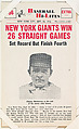 New York Giants Win #56 from Nu-Card Baseball Hi-Lites series (W460), Nu-Card, Inc., Commercial photolithograph