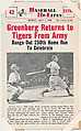 Capt. Hank Greenberg #42 from Nu-Card Baseball Hi-Lites series (W460), Nu-Card, Inc., Commercial photolithograph