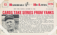 Cards Take Series #13 from Nu-Card Baseball Hi-Lites series (W460), Nu-Card, Inc., Commercial photolithograph