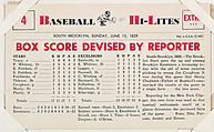 Box Score Devised by Reporter #4 from Nu-Card Baseball Hi-Lites series (W460), Nu-Card, Inc., Commercial photolithograph