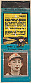 Larry J. Benton, Cincinnati Reds, from the Baseball Players Match Cover design series (U1) issued by Diamond Match Company, The Diamond Match Company American, Printed matchbook