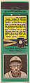 Walter M. (Huck) Betts, Boston Braves, from the Baseball Players Match Cover design series (U1) issued by Diamond Match Company, The Diamond Match Company American, Printed matchbook