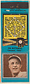 Jim Bottomley, Cincinnati Reds, from the Baseball Players Match Cover design series (U1) issued by Diamond Match Company, The Diamond Match Company American, Printed matchbook