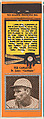 Tex Carleton, St. Louis Cardinals, from the Baseball Players Match Cover design series (U1) issued by Diamond Match Company, The Diamond Match Company  American, Printed matchbook