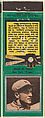 Hugh M. Critz, New York Giants, from the Baseball Players Match Cover design series (U1) issued by Diamond Match Company, The Diamond Match Company  American, Printed matchbook