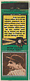 Milton Galatzer, Cleveland Indians, from the Baseball Players Match Cover design series (U1) issued by Diamond Match Company, The Diamond Match Company  American, Printed matchbook