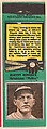 Harvey Hendrick, Philadelphia Phillies, from the Baseball Players Match Cover design series (U1) issued by Diamond Match Company, The Diamond Match Company American, Printed matchbook