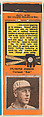 Sylvester Johnson, Cincinnati Reds, from the Baseball Players Match Cover design series (U1) issued by Diamond Match Company, The Diamond Match Company American, Printed matchbook