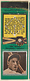 Eric McNair, Philadelphia Athletics, from the Baseball Players Match Cover design series (U1) issued by Diamond Match Company, The Diamond Match Company  American, Printed matchbook
