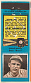 Joseph Mowry, Boston Braves, from the Baseball Players Match Cover design series (U1) issued by Diamond Match Company, The Diamond Match Company  American, Printed matchbook