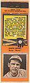 Joseph Mowry, Boston Braves, from the Baseball Players Match Cover design series (U1) issued by Diamond Match Company, The Diamond Match Company  American, Printed matchbook