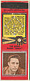 Van Mungo, Brooklyn Dodgers, from the Baseball Players Match Cover design series (U1) issued by Diamond Match Company, The Diamond Match Company  American, Printed matchbook