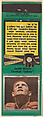 Glenn Myatt, Cleveland Indians, from the Baseball Players Match Cover design series (U1) issued by Diamond Match Company, The Diamond Match Company  American, Printed matchbook