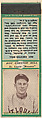 Roy Chester Bell, St. Louis Browns, from the Baseball Players Match Cover design series (U3) issued by Diamond Match Company, The Diamond Match Company  American, Printed matchbook
