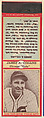 James A. Collins, St. Louis Cardinals, from the Baseball Players Match Cover design series (U3) issued by Diamond Match Company, The Diamond Match Company  American, Printed matchbook