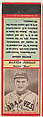 Baxter Jordan, Boston Bees, from the Baseball Players Match Cover design series (U3) issued by Diamond Match Company, The Diamond Match Company  American, Printed matchbook
