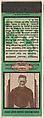 Thomas "Swede" Hanson, Philadelphia Eagles, from the Football Players Match Cover design series (U7) issued by Diamond Match Company, The Diamond Match Company  American, Printed matchbook