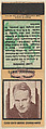 Luke Johnsos, Chicago Bears, from the Football Players Match Cover design series (U7) issued by Diamond Match Company, The Diamond Match Company  American, Printed matchbook