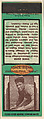 Vince Zizak, Philadelphia Eagles, from the Football Players Match Cover design series (U7) issued by Diamond Match Company, The Diamond Match Company  American, Printed matchbook