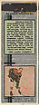 Clarence "Taffy" Abel, Chicago Black Hawks, from Silver Hockey Players Match Cover design series (U9) issued by Diamond Match Company, The Diamond Match Company  American, Printed matchbook