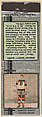 Martin Barry, Boston Bruins, from Silver Hockey Players Match Cover design series (U9) issued by Diamond Match Company, The Diamond Match Company  American, Printed matchbook