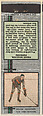Frank Boucher, New York Rangers, from Silver Hockey Players Match Cover design series (U9) issued by Diamond Match Company, The Diamond Match Company  American, Printed matchbook