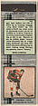 Thomas Cook, Chicago Black Hawks, from Silver Hockey Players Match Cover design series (U9) issued by Diamond Match Company, The Diamond Match Company  American, Printed matchbook