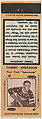 Tommy Anderson, New York Americans, from Yellow/Tan Hockey Players Match Cover design series (U10) issued by Diamond Match Company, The Diamond Match Company  American, Printed matchbook