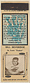 Bill Beveridge, St. Louis Eagles, from Yellow/Tan Hockey Players Match Cover design series (U10) issued by Diamond Match Company, The Diamond Match Company  American, Printed matchbook