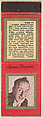 Jimmie Durante from Movie Stars Match Cover design series (U20) issued by Diamond Match Company, The Diamond Match Company American, Printed matchbook