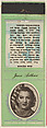 Jean Arthur from Movie Stars Match Cover design series (U21) issued by Diamond Match Company, The Diamond Match Company American, Printed matchbook