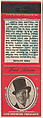 Fred Astaire from Movie Stars Match Cover design series (U21) issued by Diamond Match Company, The Diamond Match Company American, Printed matchbook