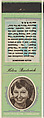Helen Broderick from Movie Stars Match Cover design series (U21) issued by Diamond Match Company, The Diamond Match Company American, Printed matchbook