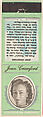 Joan Crawford from Movie Stars Match Cover design series (U21) issued by Diamond Match Company, The Diamond Match Company American, Printed matchbook