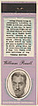 William Powell from Movie Stars Match Cover design series (U21) issued by Diamond Match Company, The Diamond Match Company American, Printed matchbook
