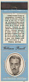 William Powell from Movie Stars Match Cover design series (U21) issued by Diamond Match Company, The Diamond Match Company American, Printed matchbook