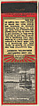 Lake Champlain, Vermont from New England, Souvenir Views Match Cover series (U40.7), The Diamond Match Company American, Printed matchbook