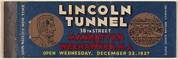 Lincoln Tunnel from Port Authority of N.Y., Souvenir Views Match Cover series, Lion Match Company American, Printed matchbook