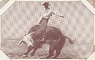 Cowboy riding bull from Indians and Western Historical Scenes series (W417), Commercial color photolithograph