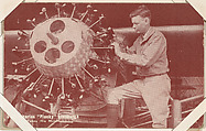 Capt. Charles "Plucky" Lindbergh Tunes His Motor from Lindbergh Exhibit Cards series (W451), Exhibit Supply Company  American, Commercial color photolithograph