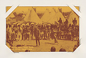 Kit Carson, Indian Scout, Bluffs Indian Village, Single-handed from Western Stars or Scenes Exhibit Cards series (W412), Exhibit Supply Company  American, Commercial color photolithograph