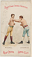 Right Hand Cross Counter, Young Mitchell and George La Blanche, from the Boxing Positions and Boxers series (N266) issued by P. Lorillard Company to promote Red Cross Long Cut Tobacco, P. Lorillard Company  American, Commercial color lithograph