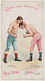 Clinch and Upper Cut, Jemmy Carney and Jemmy Mitchell, from the Boxing Positions and Boxers series (N266) issued by P. Lorillard Company to promote Red Cross Long Cut Tobacco, P. Lorillard Company  American, Commercial color lithograph