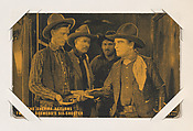 The Sheriff returns Two-Gun Desmond's six-shooter from Western Stars or Scenes Exhibit Cards series (W412)
, Exhibit Supply Company  American, Commercial color photolithograph